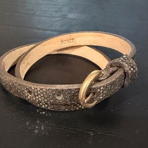 J. Crew Textured Brown Leather Bracelet with Gold Buckle